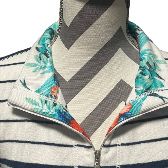 Tommy Bahama Knit Pullover 1/2 Zip Long Sleeve Blue White Stripe Floral Tropical - Picture 5 of 15